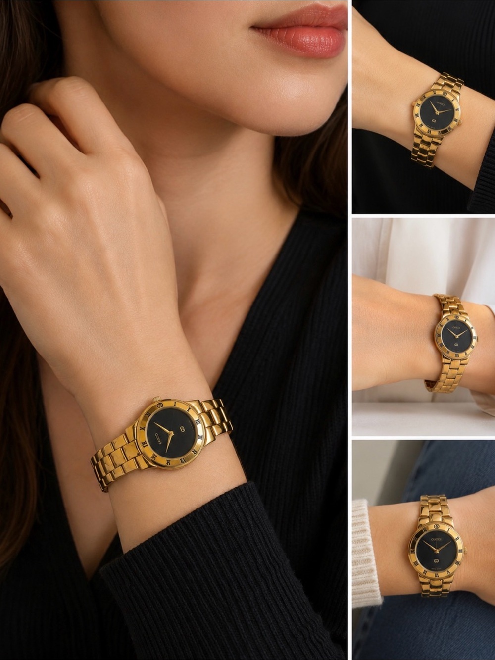Gucci 3300L Swiss Made Gold Tone Black Dial Women’s Quartz Watch 25.5mm Runs